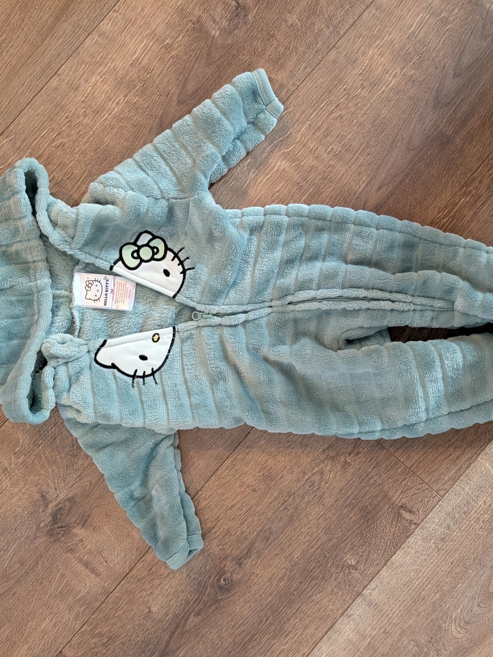 Hello Kitty Plush Hooded One-Piece in Light Teal